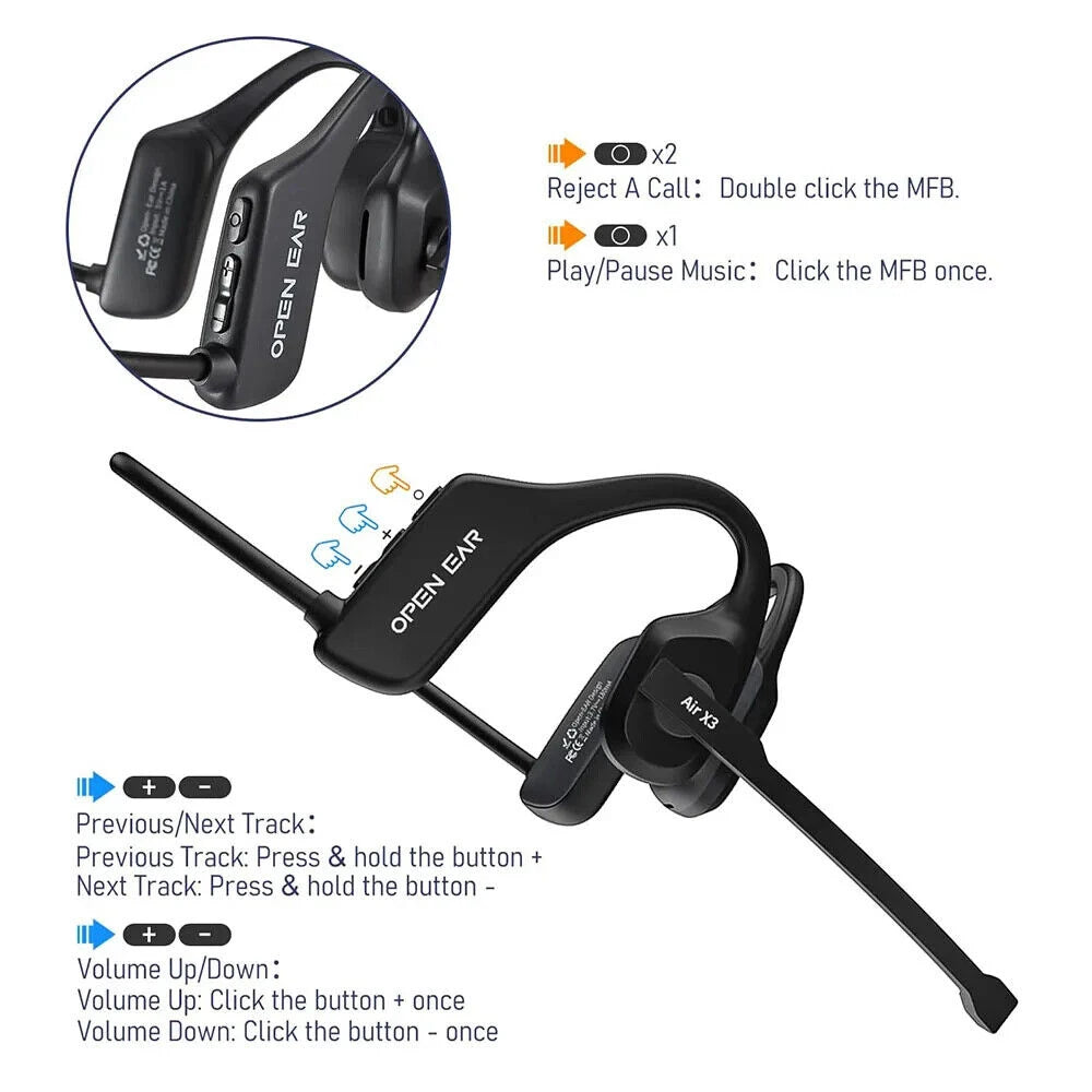 Open Ear Headset Bluetooth 5.3 Air Conduction Wireless Headphones with Noise Cancelling Mic for Office Running Cycling Driving