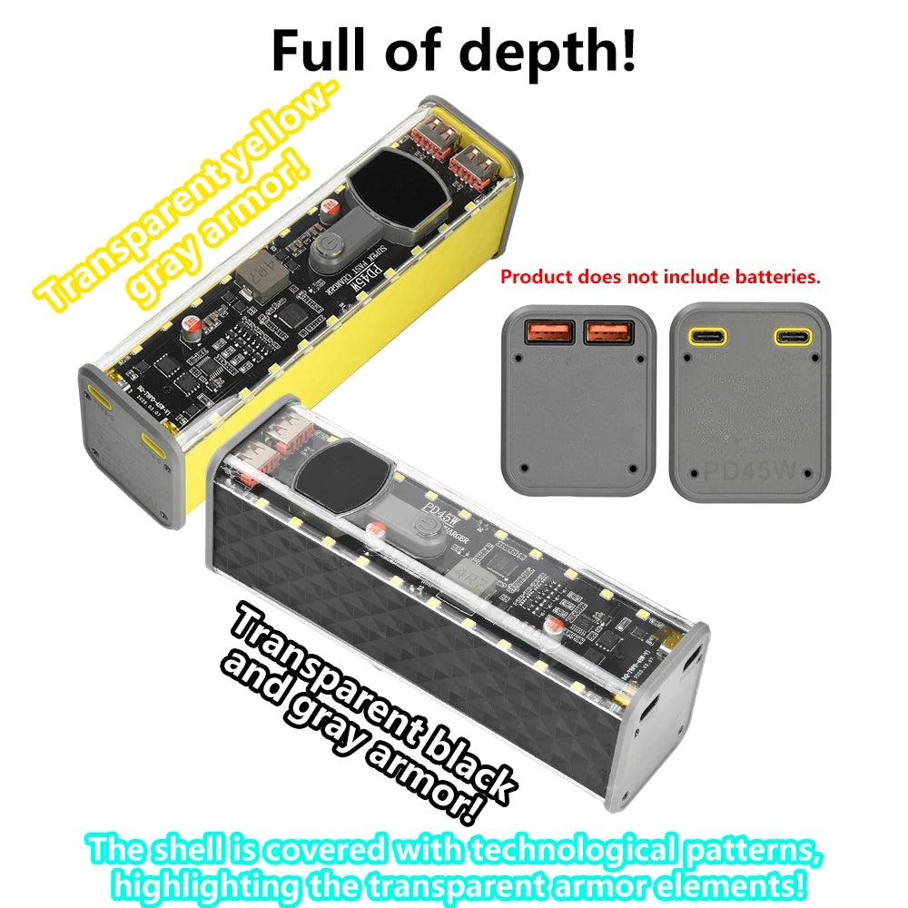 8*18650 Power Bank Battery Case 22.5W PD 45W Fast Charging Battery Storage Box Welding Free USB+Type-C Port