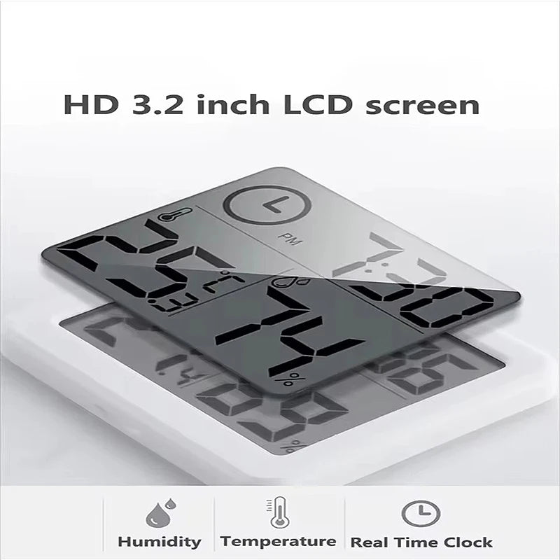 3.2inch Large LCD Digital Thermohygrometer Ultra-thin Simple Smart Home Electronic Digital Thermometer Hygrometer Wall Clock