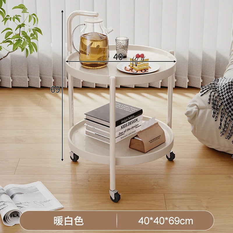 Solid Wood Rolling Cart Table Movable Side Wheels Compact Wooden Tea Trolley Living Room Portable Coffee Bedroom Bedside Storage