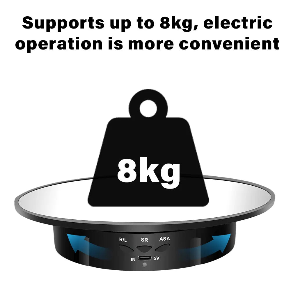 Motorised Rotating Mirror Display Stand,360 Degree Turntable, Jewellery Holder,USB Power Supply, Rotating Shooting, Three Speeds