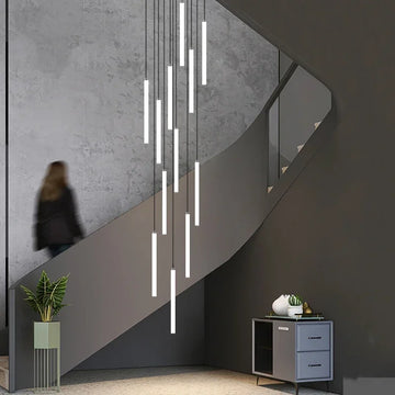 Villa Hanging Pendant Light Rotating Linear Staircase Acrylic Chandelier For Home Living Room Lobby Restaurant Luminaires Decora
