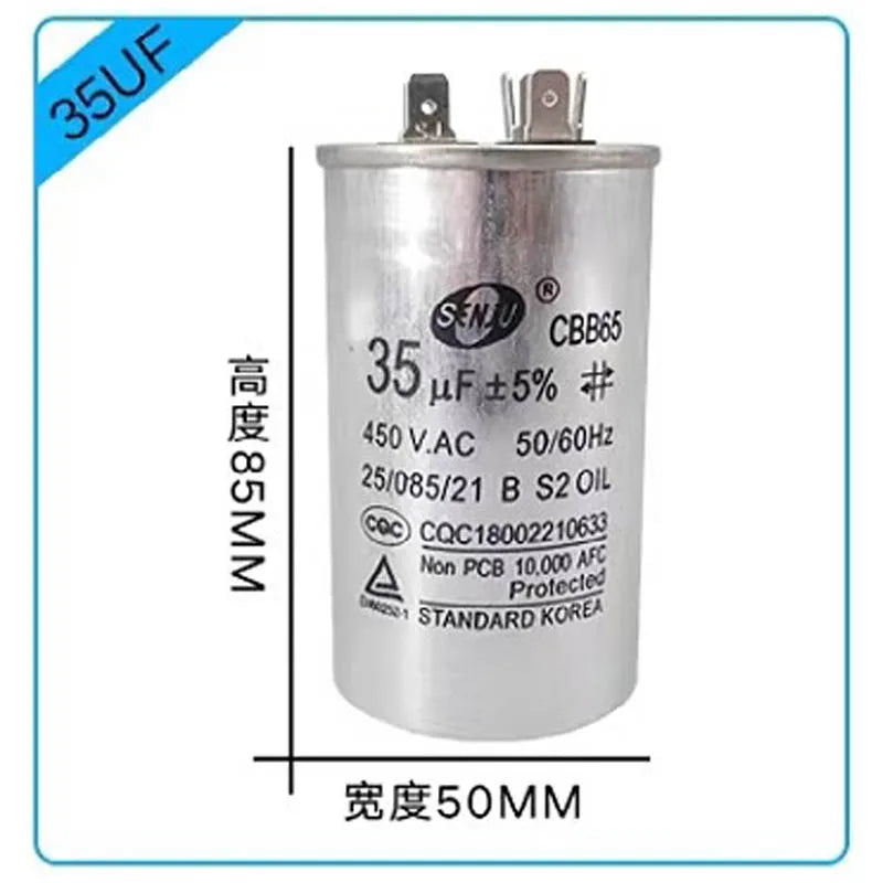 20UF25UF30UF 35UF 40UF 45UF 50UF 55UF 60-100UF CBB65 Air Conditioner Capacitor Compressor Motor Runs Starting Capacitor 450VAC