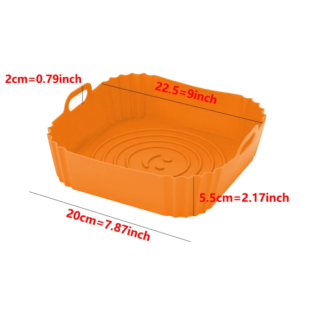 22cm Air Fryers Oven Baking Tray Fried Chicken Basket Mat AirFryer Silicone Pot Square Replacemen Grill Pan Accessories Tool