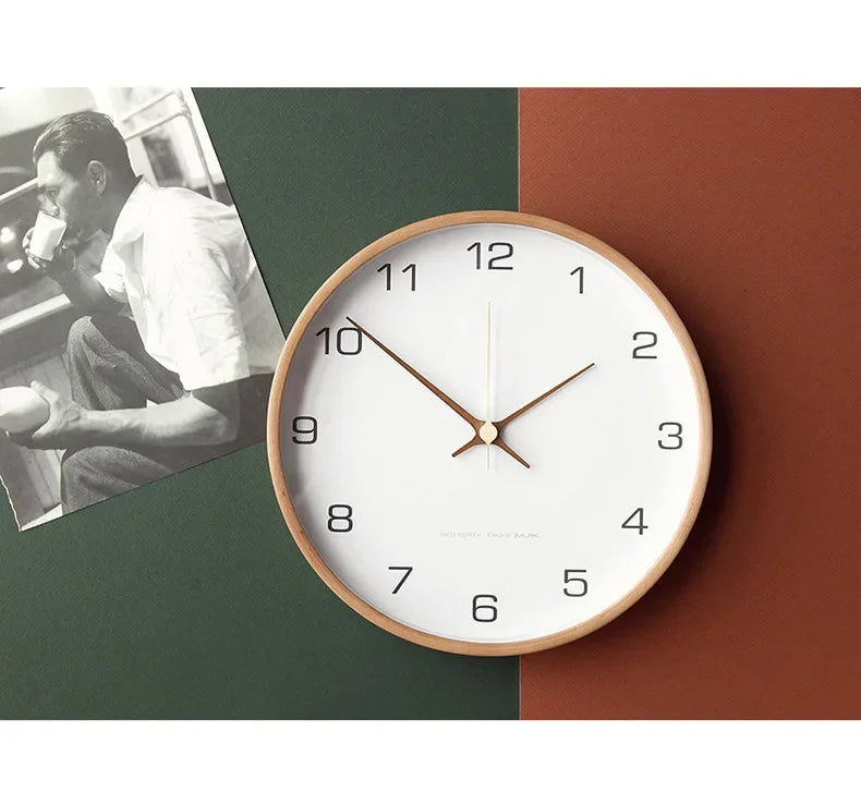Clocks Solid Wood Transparent Glass Wall Clock Living Room Home Fashion Wall Hanging Light Luxury Nordic Simple Clock