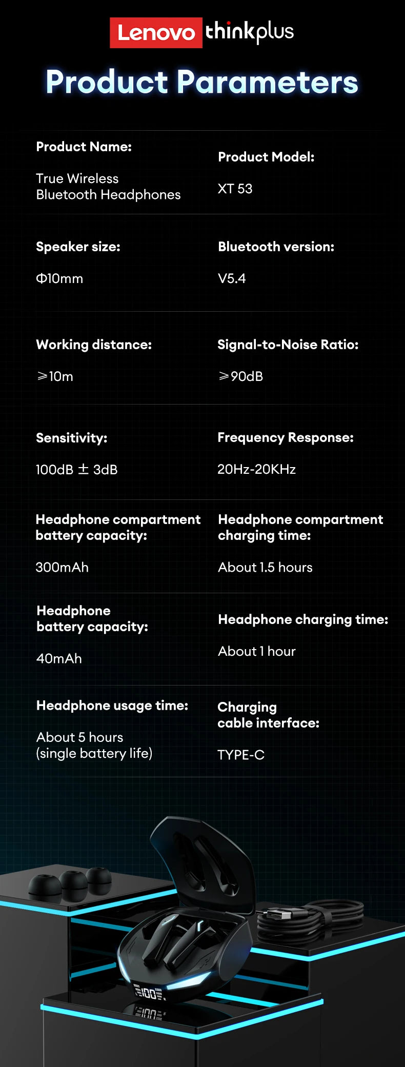 Choice Lenovo GM2 Pro Gaming Headset LED Digital Display Wireless Sport Earbuds HD Call Low Latency Headphones Waterproof