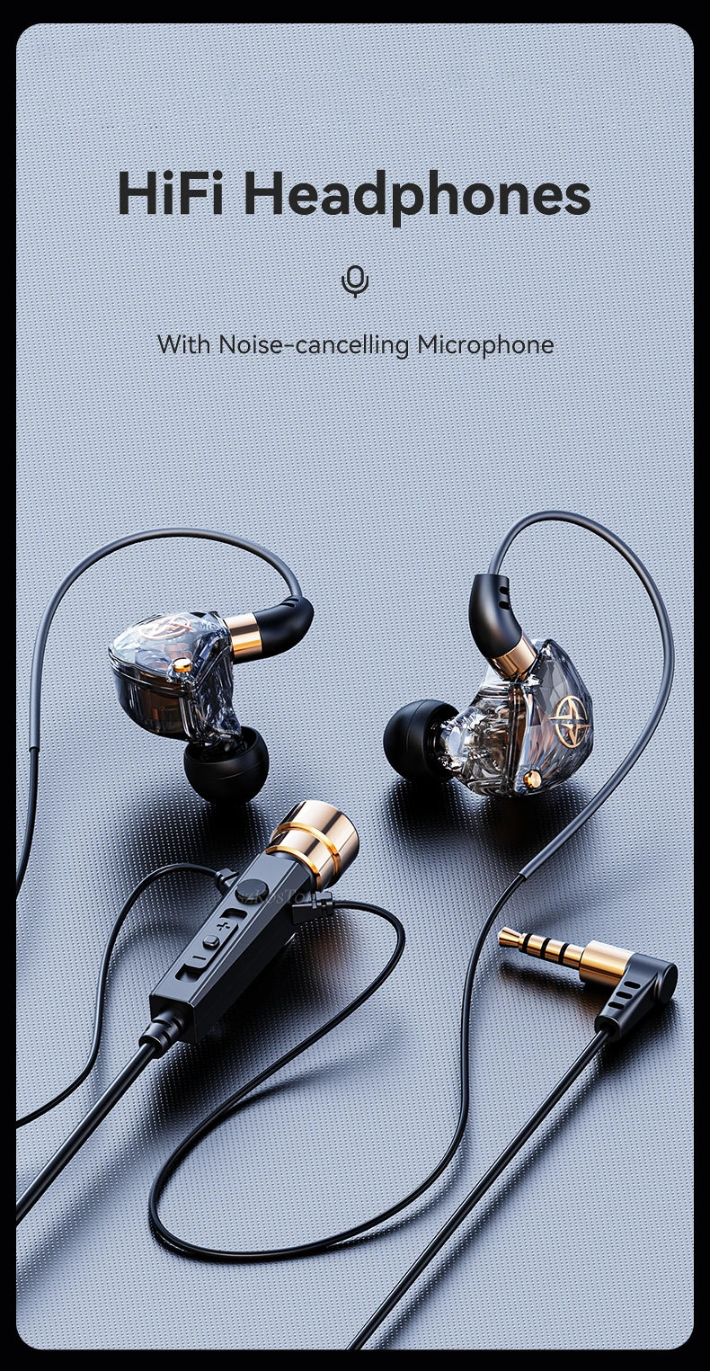 Wired HiFi Headphones with Mini Condenser Microphone Bass Dynamic Earphone Noise-Cancelling Headset for Sports Music Karaoke