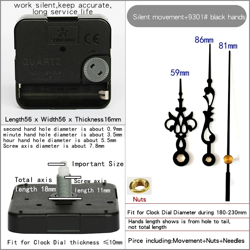 Clock Mechanism With Hands Silent Plastic DIY Accessory Kits Sweep Quartz Movement