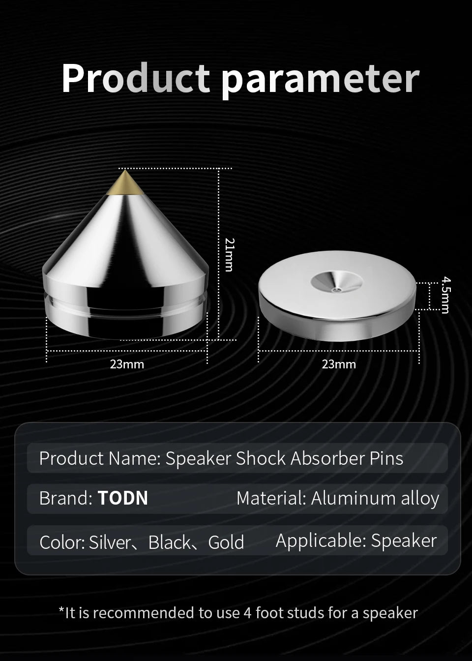 4Sets Speakers Stand Feet Foot Pad Aluminium Alloy Metal Spikes Cone Floor Foot Nail Speaker Noise Nial