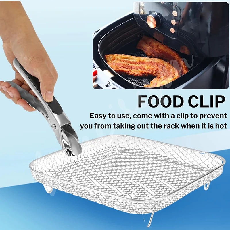 Air Fryer Universal Accessories Metal Oven Air Fryer Racks For Baking Stackable Grill Skewer Rack Fit All Airfryer 4.2Qt - 5.8Qt