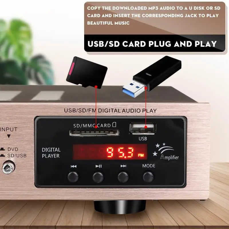 110/220V 2000W Bluetooth 5.0 Audio Power Amplifier Home Theater Amplifiers amplificador Audio Support FM USB with Remote Control