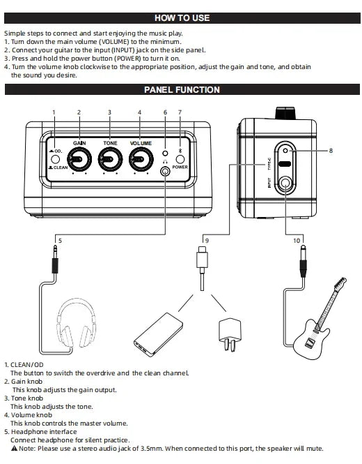 Aroma AG-04 Amplifier Mini Bluetooth Audio Portable Speaker Electric Guitar Amplifier 5W Output Electric Guitar Accessories
