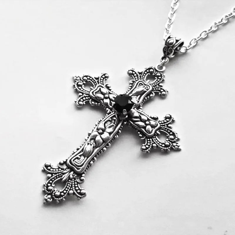 Y2K Punk Crystal Big Cross Pendant Necklaces for Women Men Gothic Irregular Cross Clavicle Chain Necklaces Aesthetic Jewelry