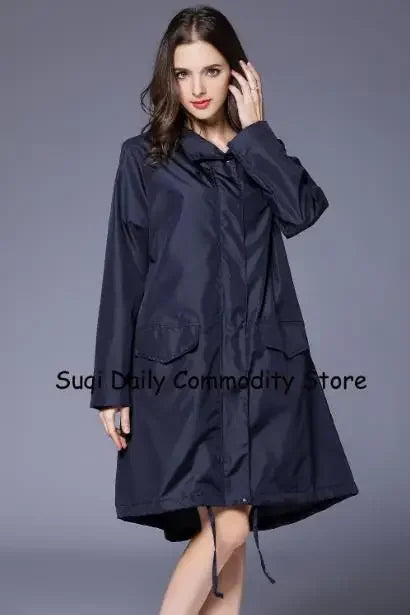 Fashion Women Lightweight Poncho Waterproof Long Raincoat Men Adults Outdoor Windproof Rain Coat Jacket Hiking Rainwear