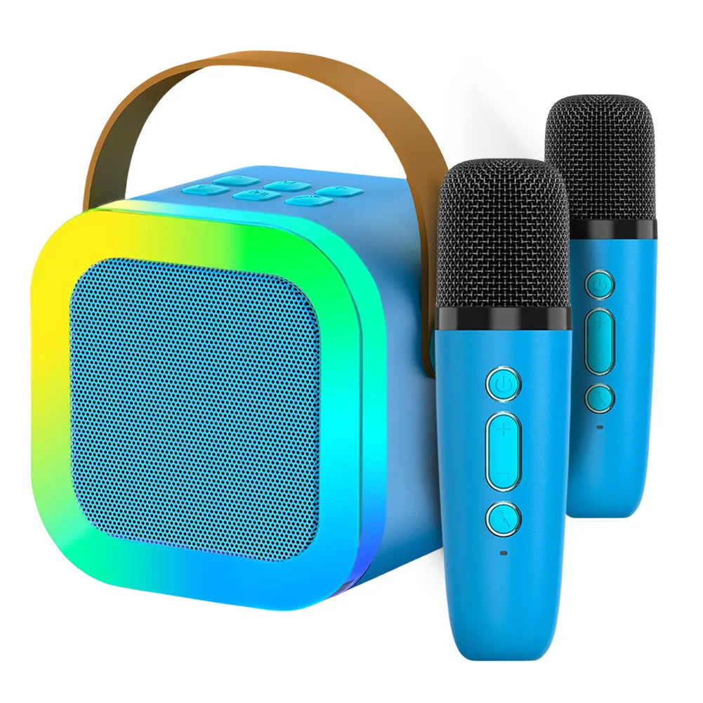 K12 Wireless Microphone Karaoke Machine Bluetooth Speaker Mini Home Theater Speakers KTV HIFI Stereo Sound Adjustable LED Lights