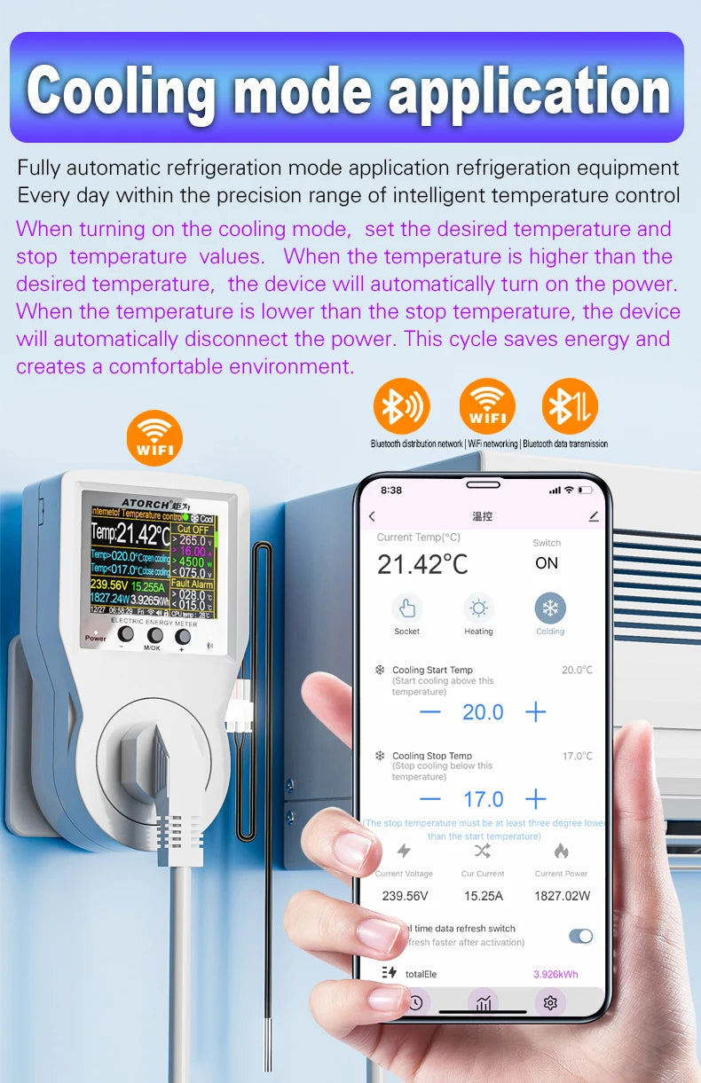 Tuya Wi-Fi Smart Thermostat Socket Outlet Plug Remote Temperature Controller Timer Switch Heating Cooling 3M NTC Sensor 16A