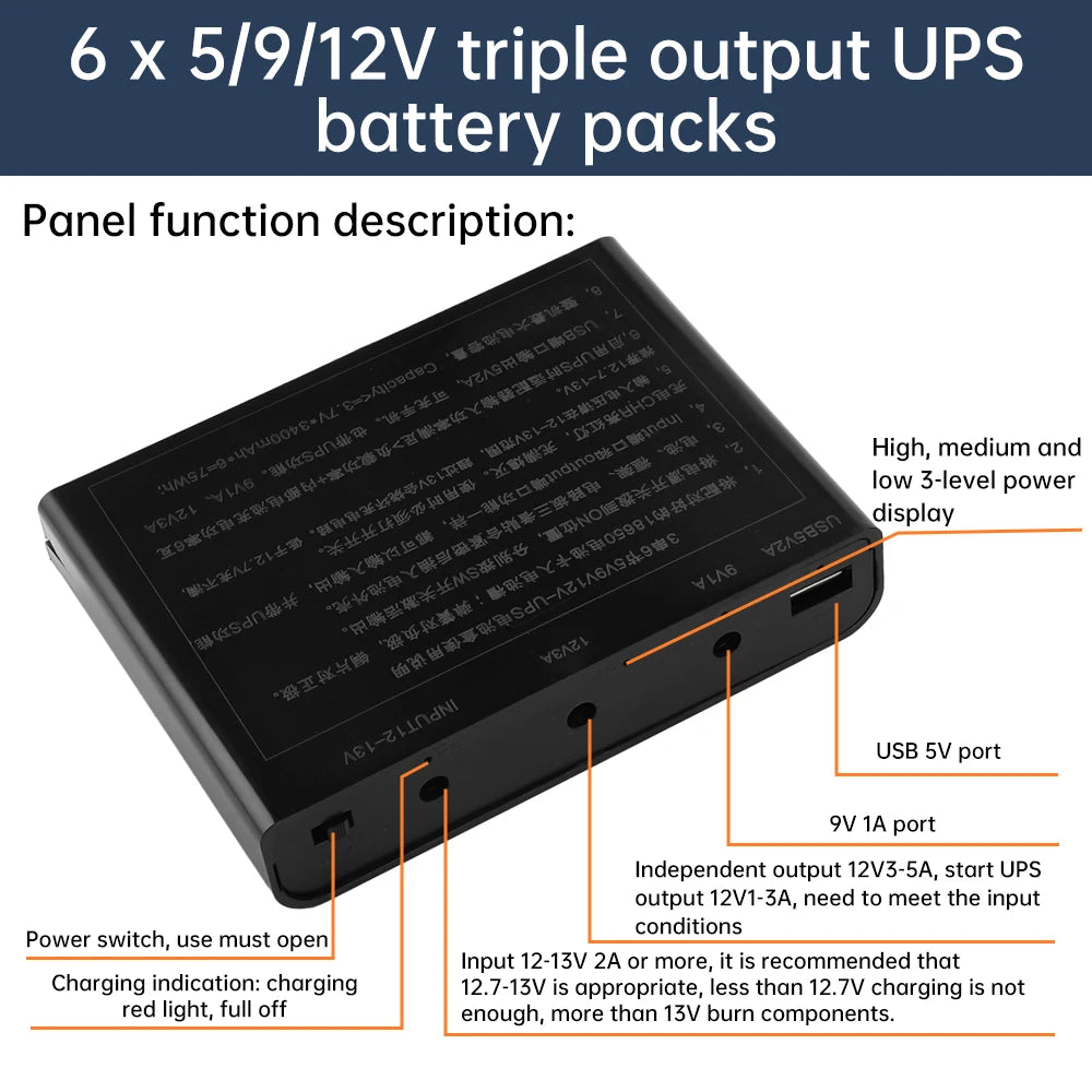 5V9V12V Output Power Bank Box for Cellphone Power Storage Case Tablet Modem 6x/3x 18650 Battery UPS Uninterrupted Power Supply