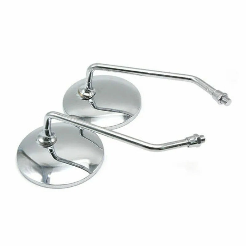 A Pair Chrome Motorcycle Scooter Mirrors Universal Motorbike Rear View Mirror 10mm Thread Round Oval Convex Mirrors
