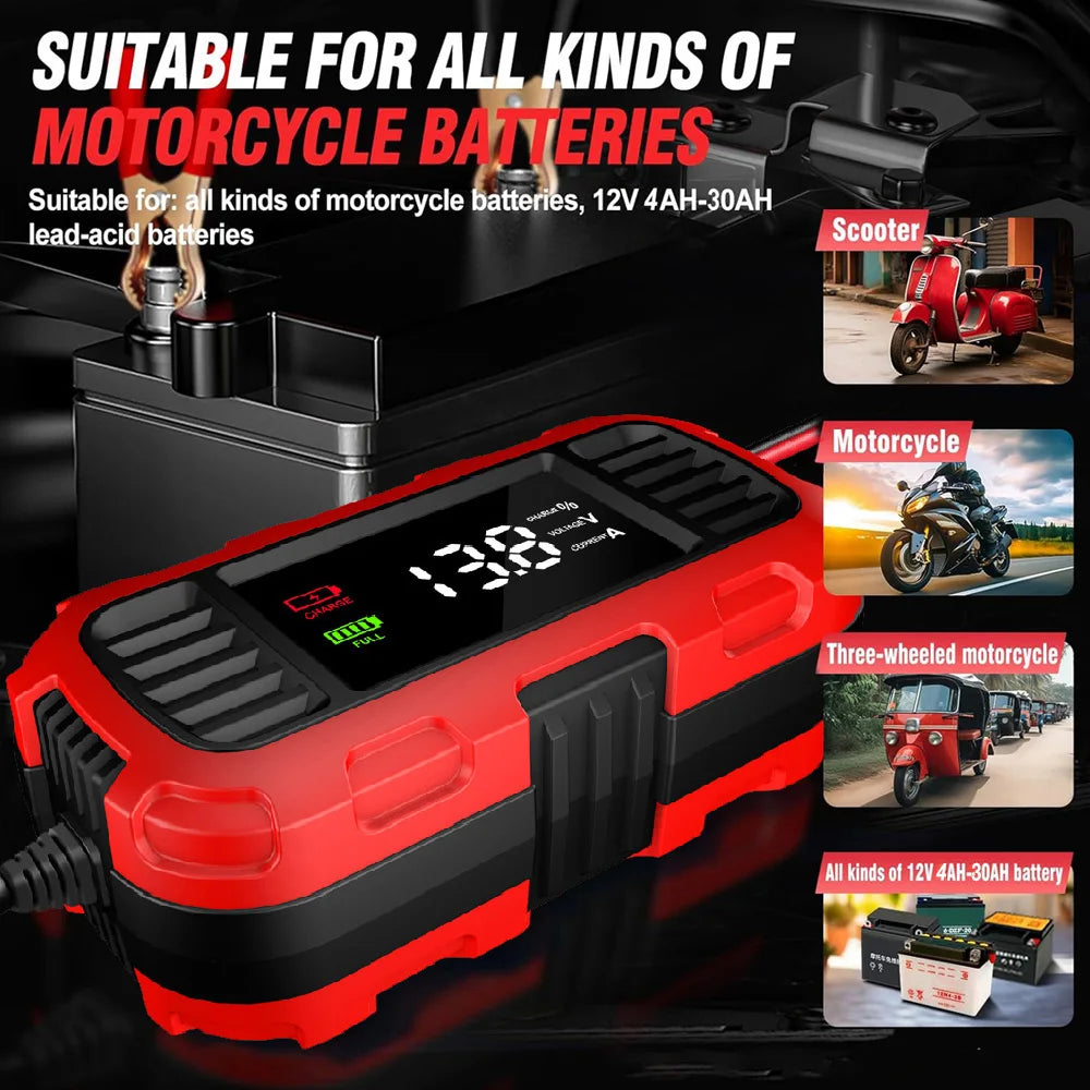 Smart Battery Charger For Lead-Acid Battery Charger Digital For Car Motorcycle Scooter Battery Charging Battery Maintenance