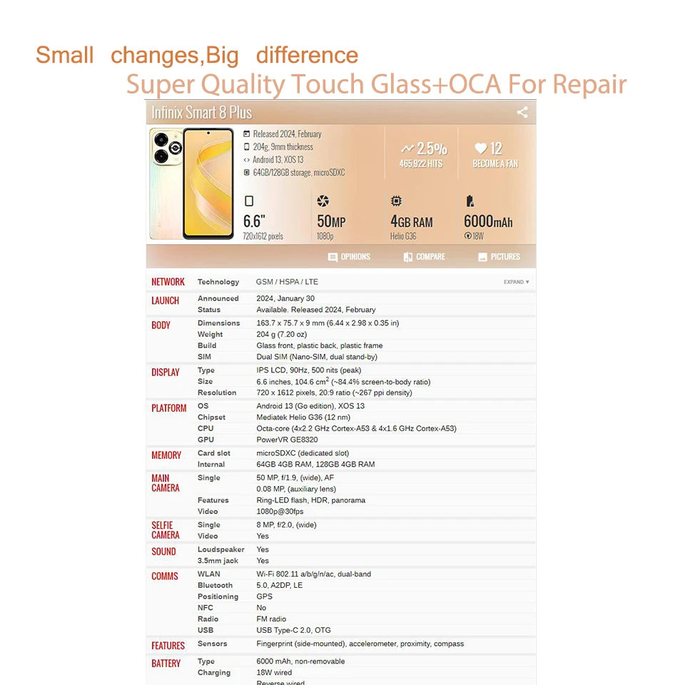 10Pcs/Lot For Infinix Smart 10 9 8 Plus 7 6 HD 2021 Touch Screen Panel Front Outer Glass LCD Lens Smart 4 5 Pro Glass With OCA