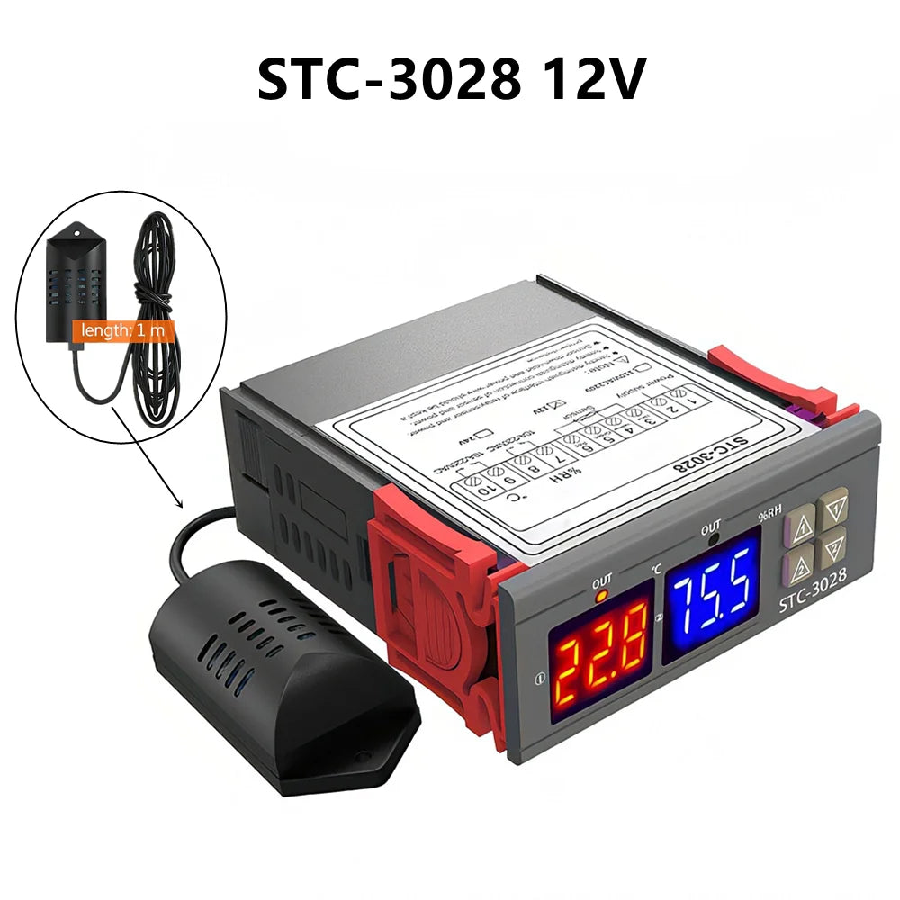 Dual Digital Thermostat Temperature Humidity Control STC-3028 Thermometer Hygrometer Incubator Controller AC 220V DC 12V 24V