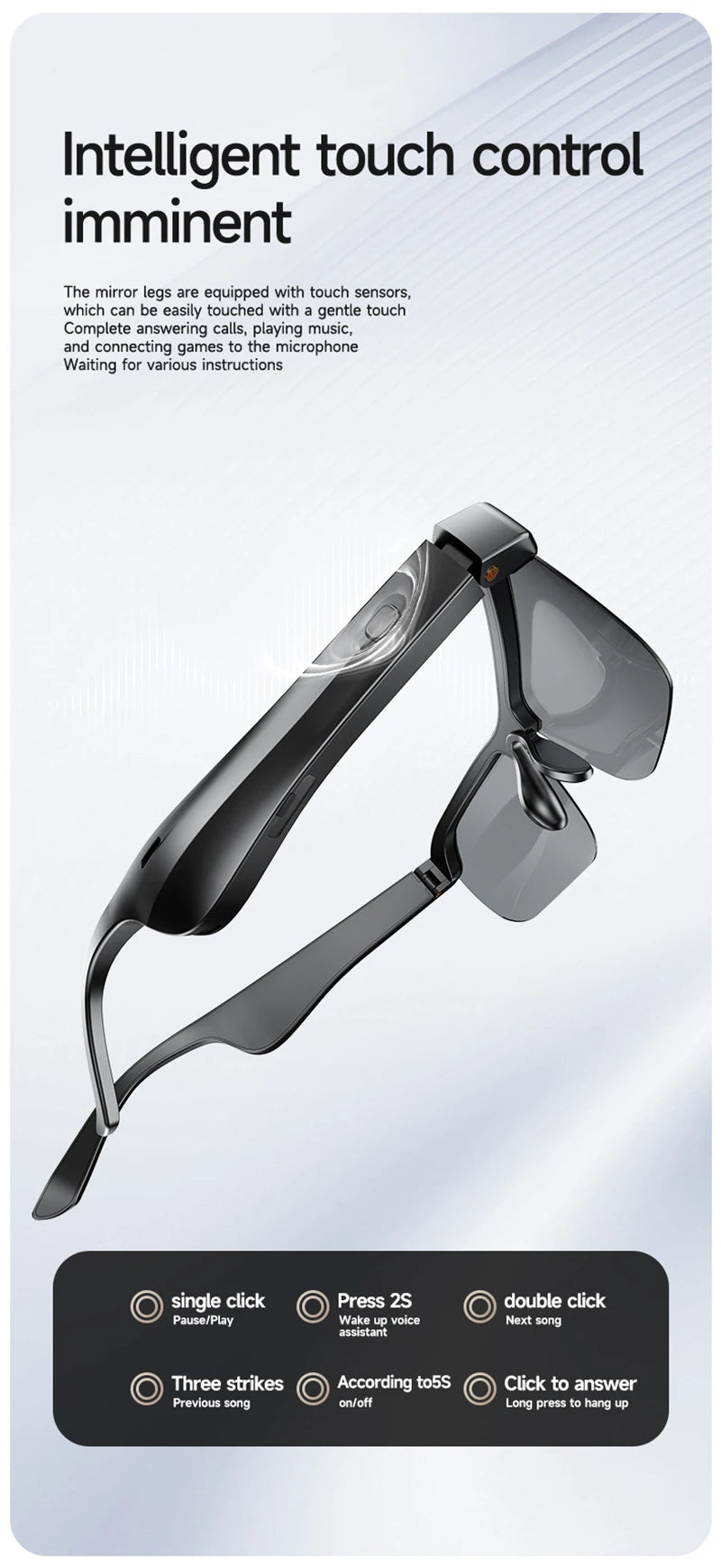 AI HD Smart Glasses Bluetooth Music Glasses Voice Assistant Calling Control Music UV Polarized Multifunctional Sunglasses
