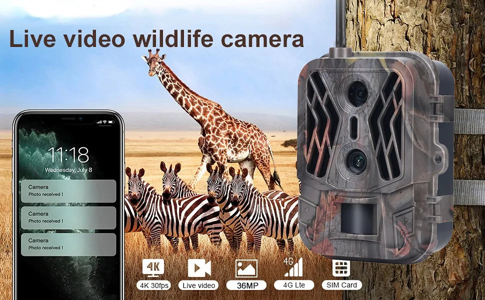 4K 4G Tracking Camera with APP Control Cloud Service 8000mAh Battery Dual Lens Wildlife Hunting Camera for Outdoor Surveillance