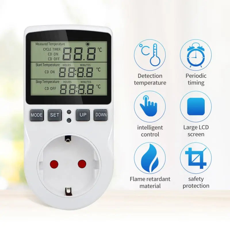 Temperature Controller Socket Digital Thermostat 120/220V Timer Socket Outlet Heating Cooling Switch With Sensor Probe