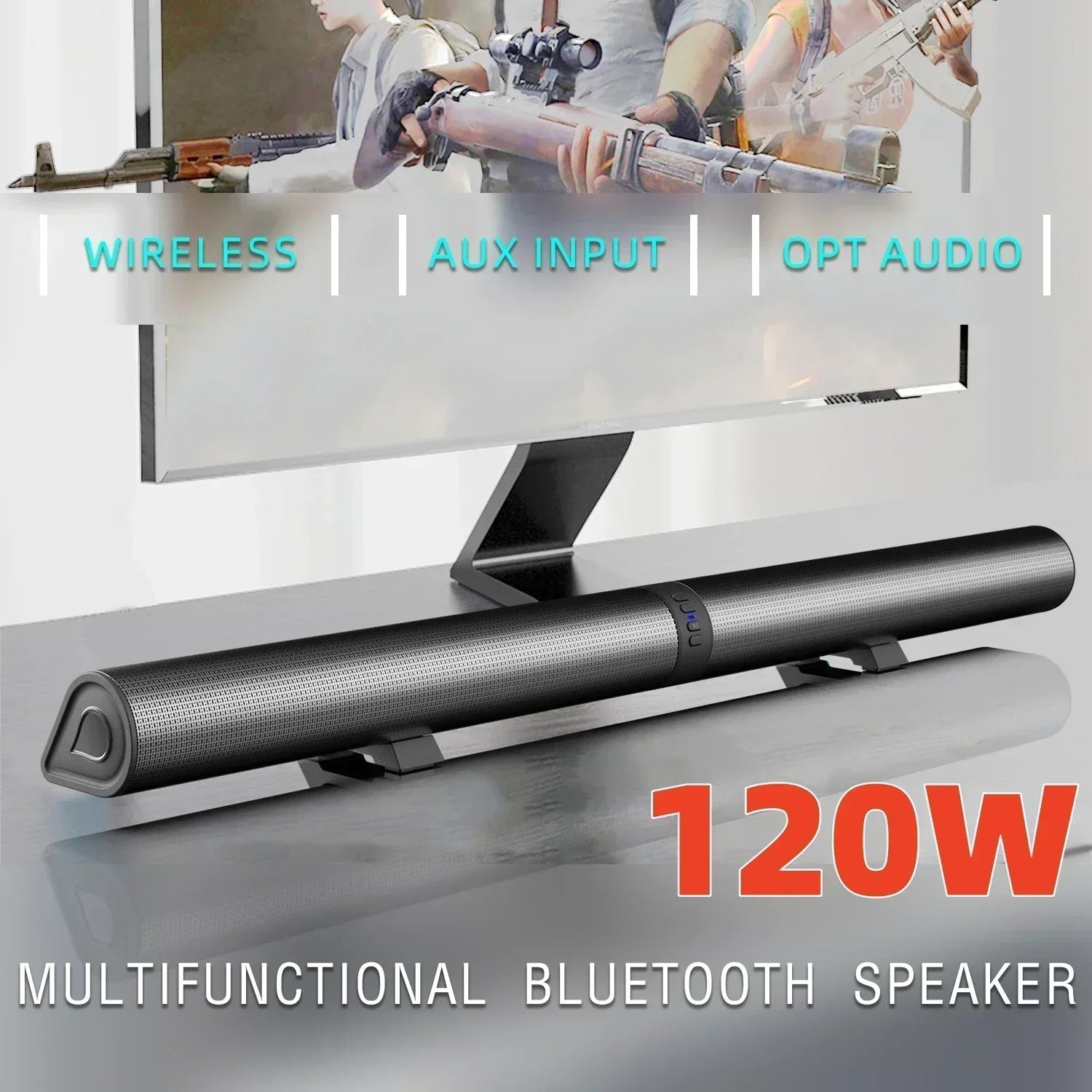 120W BS-56 TV Bluetooth Speakers AUX/BT/OPT Connections Soundbars With 2-in-1 Detachable Home Cinema Sound System FM Soundbar