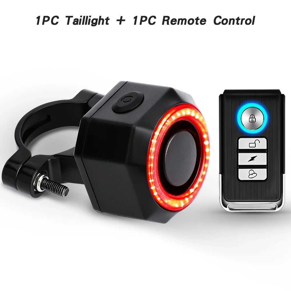 Hollarm Smart Bike Taillight Alarm Anti Theft Burglar Bicycle Light Alarm USB Charge Smart Brake Sensing Remote Control Tail Lam