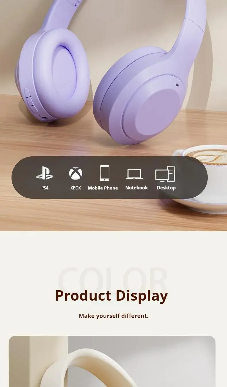 Wireless Headphones Bluetooth 5.1 Over Ear HIFI Stereo Headsets True Active Noise Cancelling Tf Card Support Type-c HD Mic Gifts