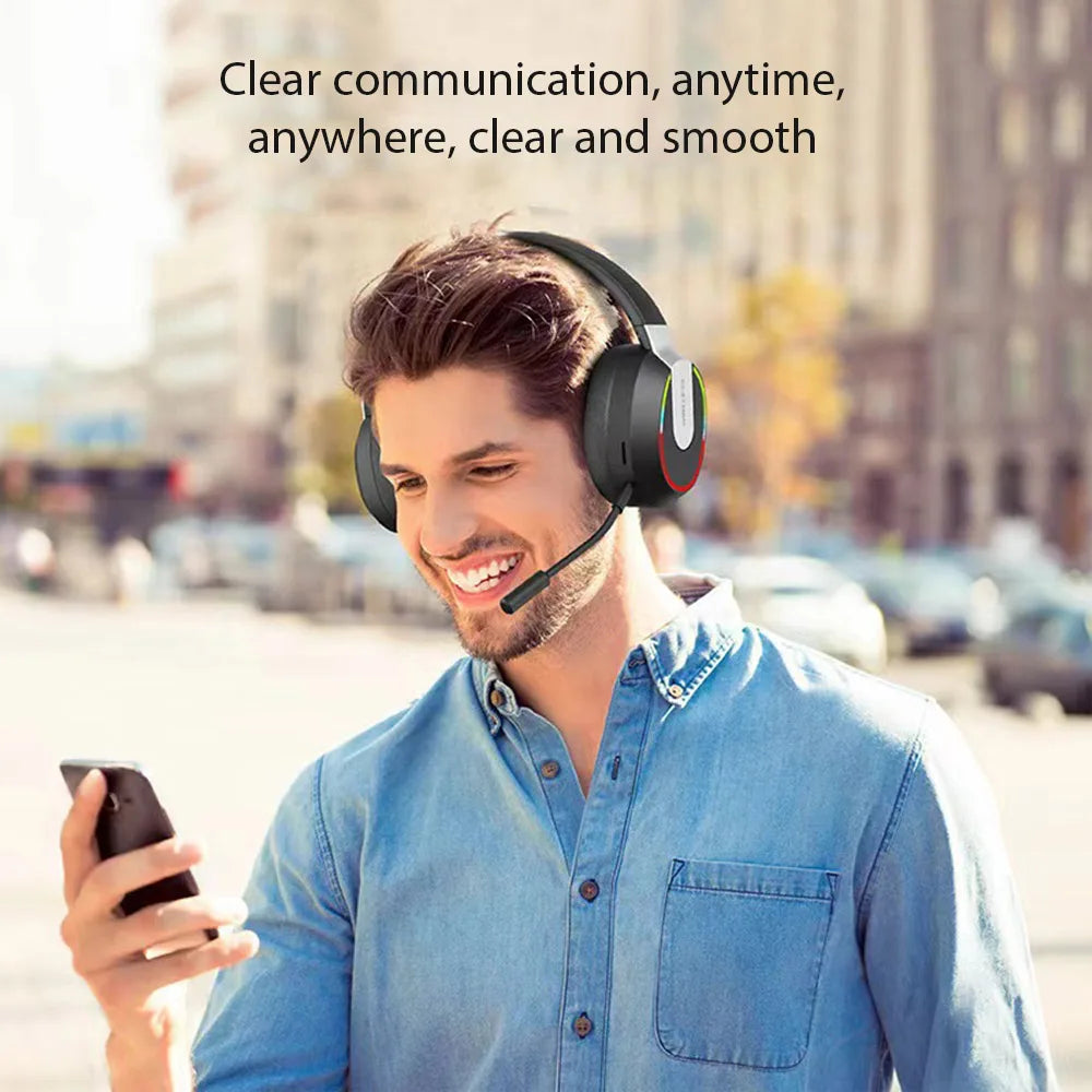 Wireless Headphones with MicroPhone Game Headset Blutooth 5.1 Gamer Surround Stereo Earphone Colourful Light PC Laptop Earpiece
