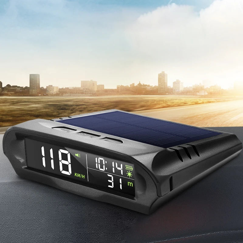 Auto GPS Speedometer With Solar Charging Car HUD Head up Display Car Smart Digital Alarm Reminder Meter Electronics Accessories
