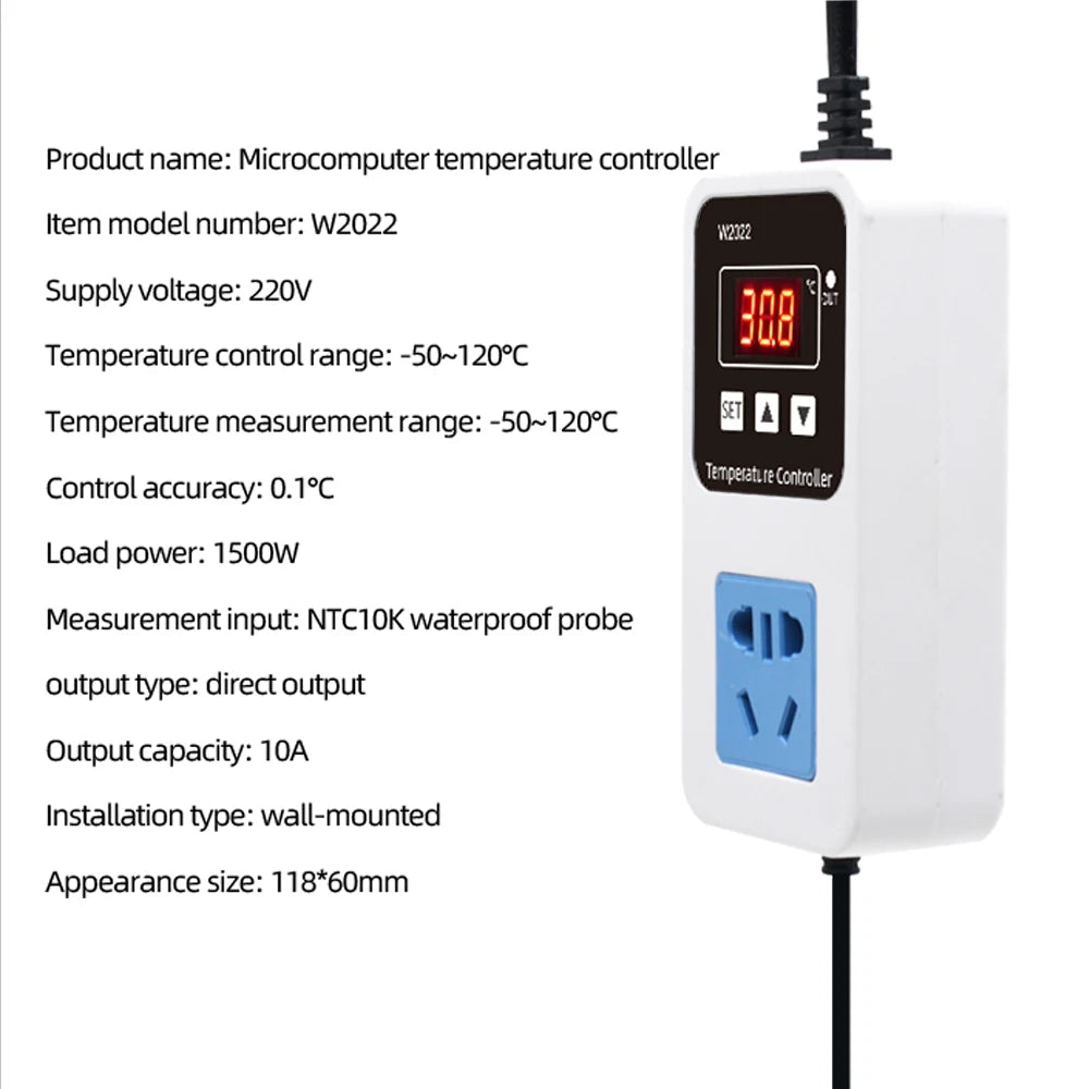 W2022 Temperature Controller AC110/220V LED Display Digital  Thermostat 1500W Smart Microcomputer Precise Temperature Control