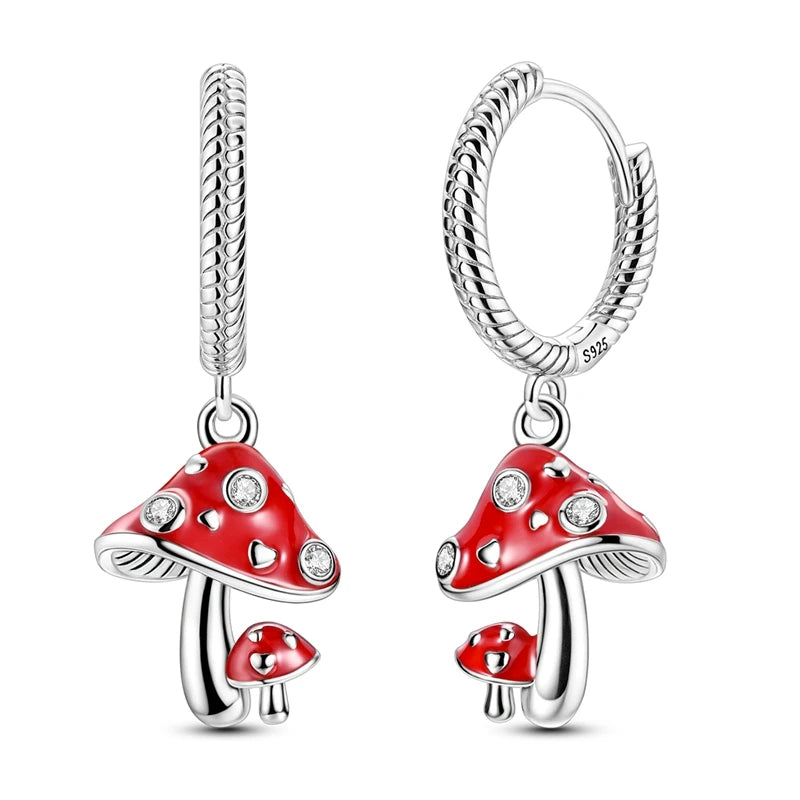 925 Sterling Silver Earrings Mushroom Glowing Firefly Cherry Bee Earring For Women Wedding Engagement Party Fashion Jewelry Gift