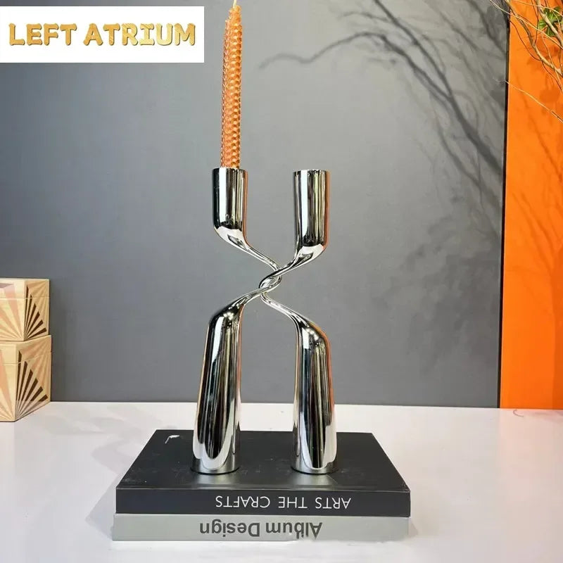 Luxury Metal Double Headed Candle Holder, Room Decoration Ornament, Dining Table Center Candle Holder, Living Room Decoration