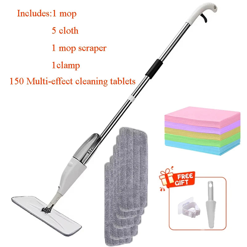 New Spray Mop Broom Set with Reusable Microfiber Pads Rotating Dry & Wet Household Flat Mops for Cleaning Home Floor Magic Tool