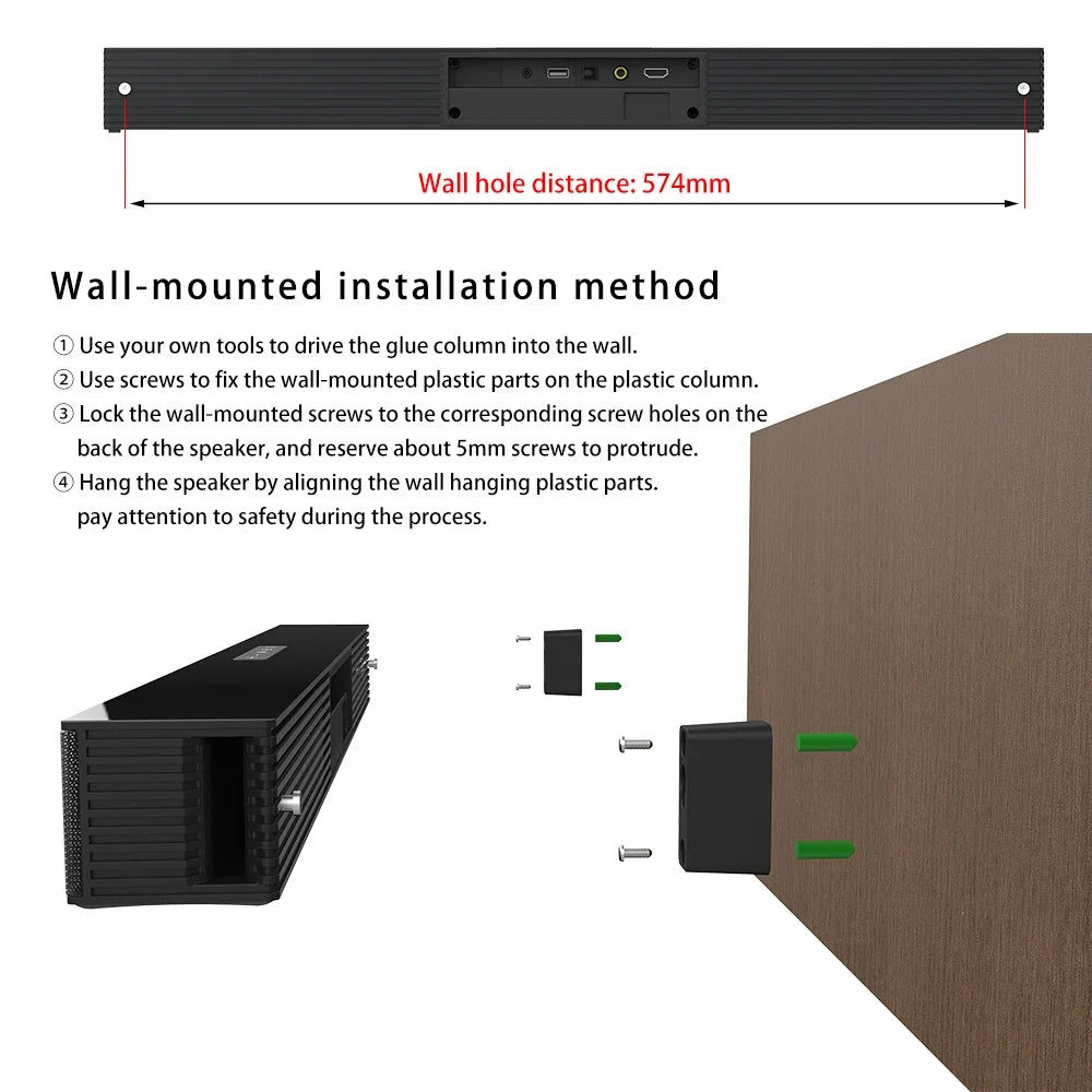 Rsionch Home Theater TV Speakers Wall-mount Speaker Wireless Soundbar FM Radio TV Optical Speaker for TVs Smartphone USB input