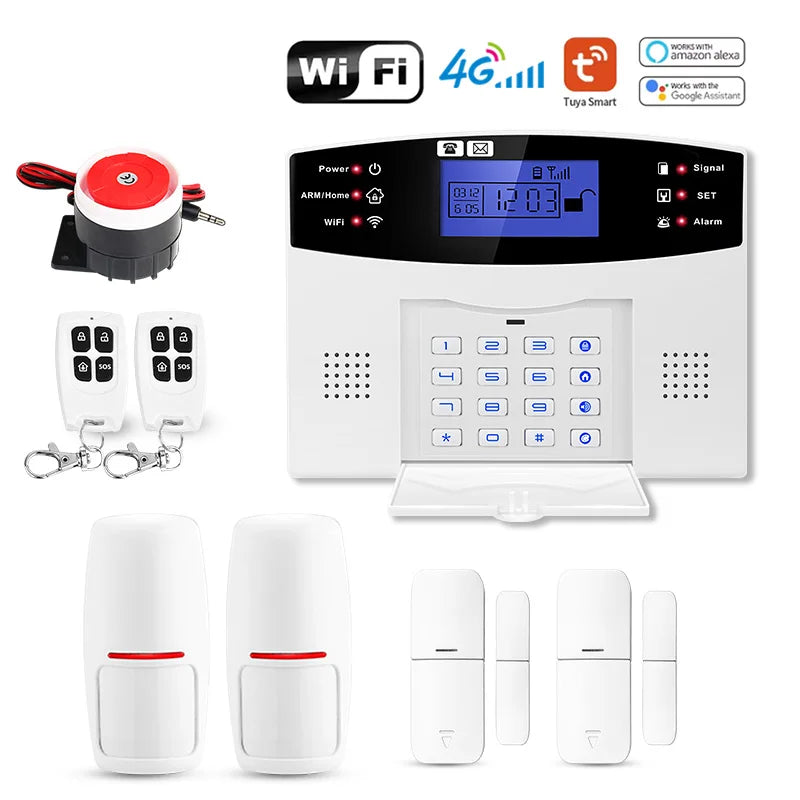 DYGSM Tuya Smart 4G+Wifi Home Security Alarm System Wireless Burglar Alarm System Smart Life App Control work with Alexa