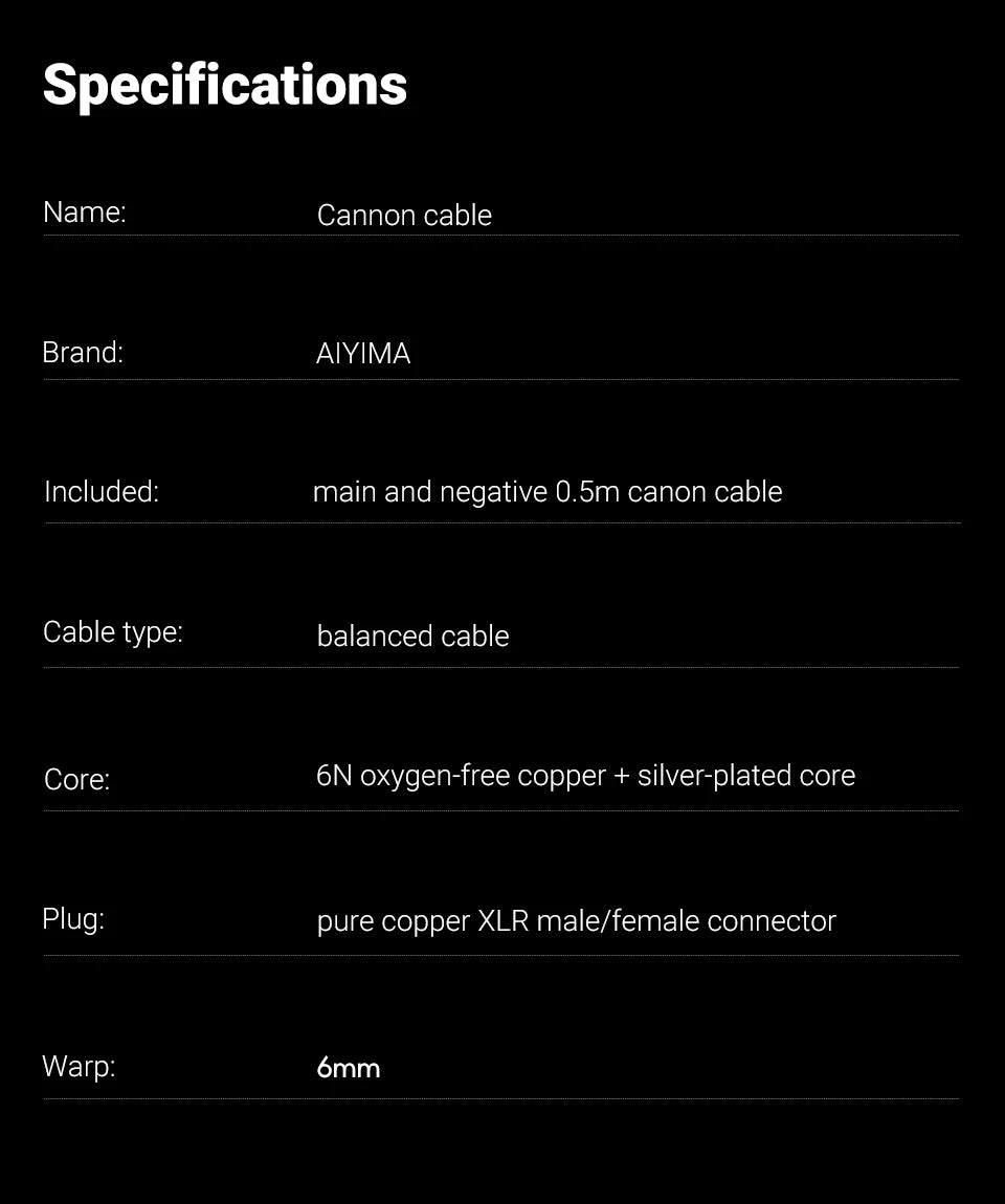 AIYIMA 1Pair 0.5m XLR Cable 6N OFC Male to Female Microphone Extension Cables for Amplifiers Balanced cable Cannon for T20 A70