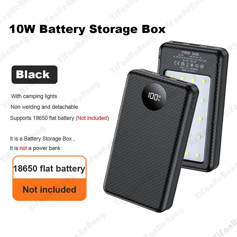 22.5W Wired +15W Wireless External Power Bank Case Battery Charge Storage Box Battery Holder 6*18650 20000mAh Power Bank Case