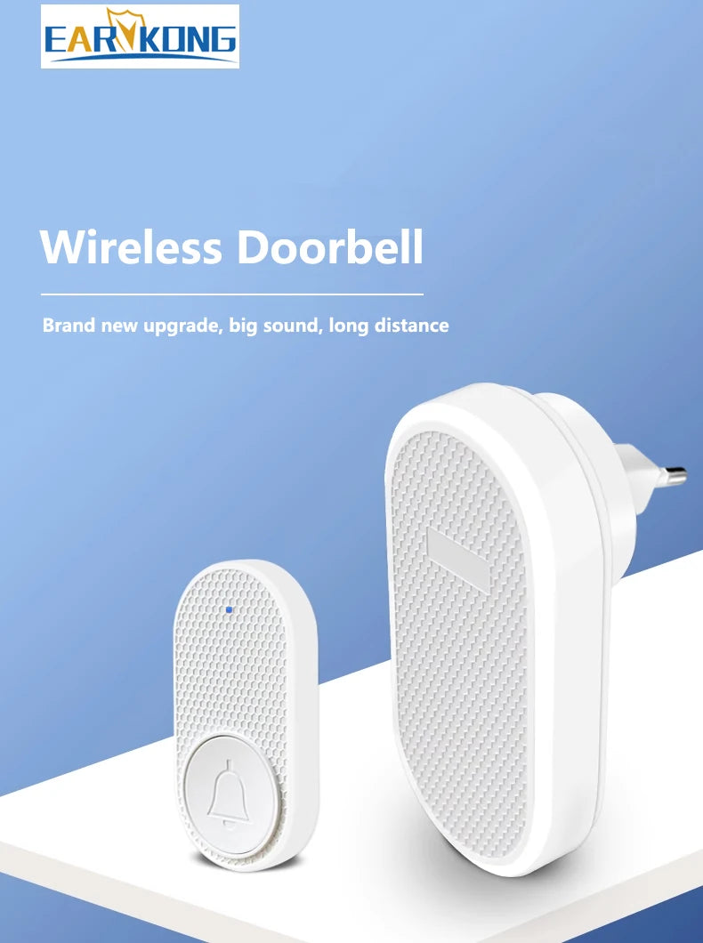 Smart Wireless Doorbell 433MHz 4 Volume Levels & Melody Chime Emergency Alarm for Elderly EU or US Plug Optional (White/Black)
