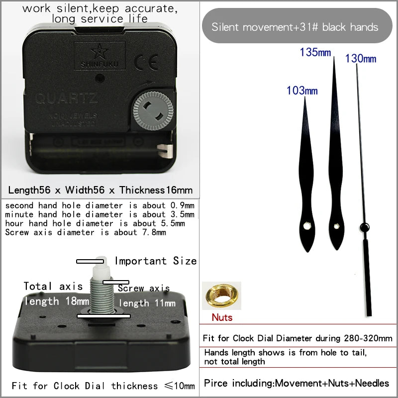 Clock Mechanism With Hands Silent Plastic DIY Accessory Kits Sweep Quartz Movement