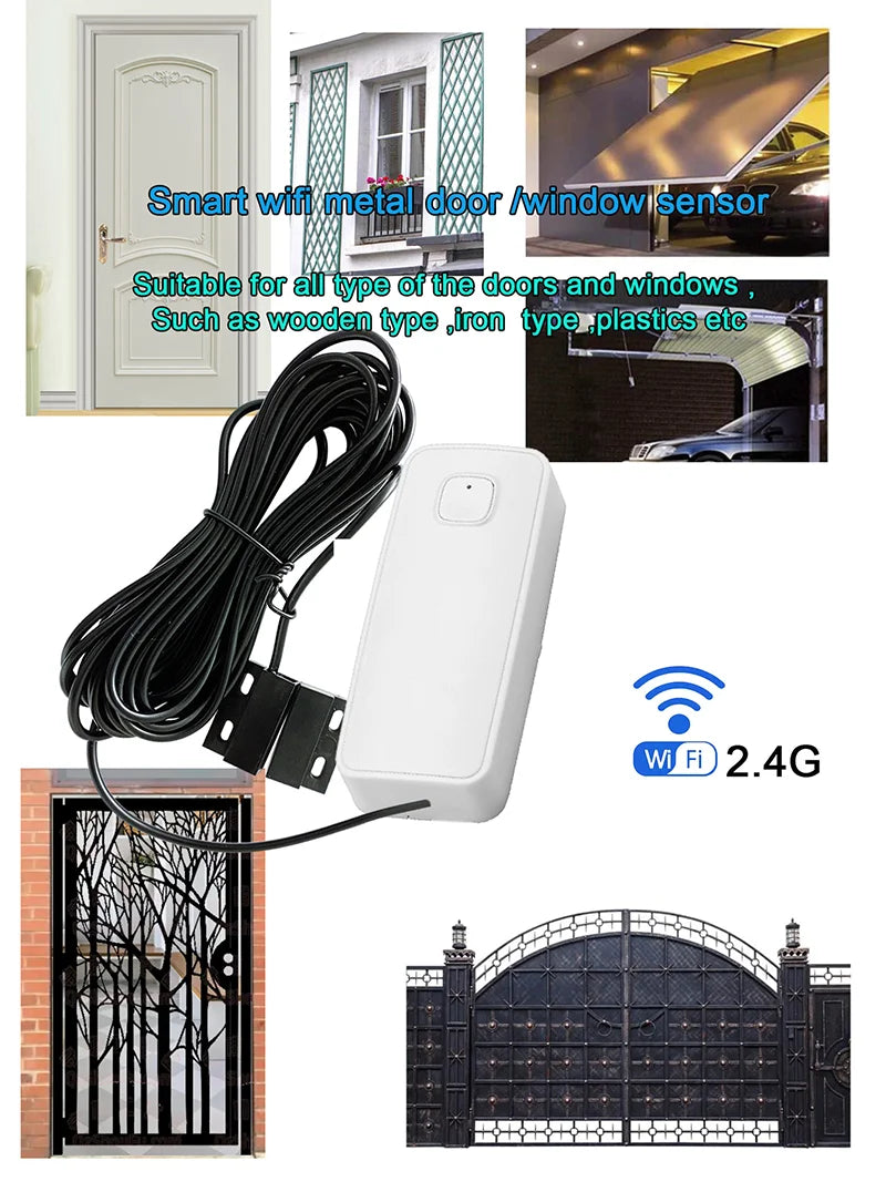 Tuya WIFI Smart Door Window Magnetic Sensor Security Alarm Open Closed Detector Home Anti-theft Door Iron Rolling Door Sensor