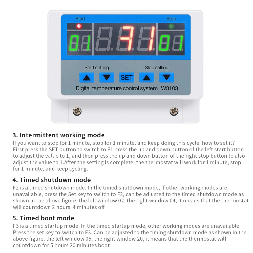 Digital Temperature Controller 220V Max 5000W Digital Thermostat 30A -19 to 99℃ Temperature Controller Switch LCD XH-W3103