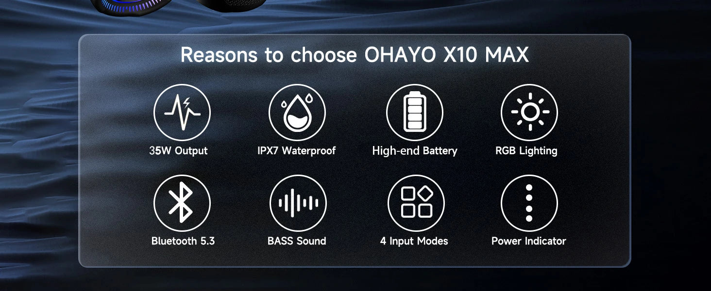 OHAYO Portable Bluetooth Speakers Wireless Loud Stereo Sound IPX7 Waterproof Outdoor Portable 35W Super Bass Speaker for Party
