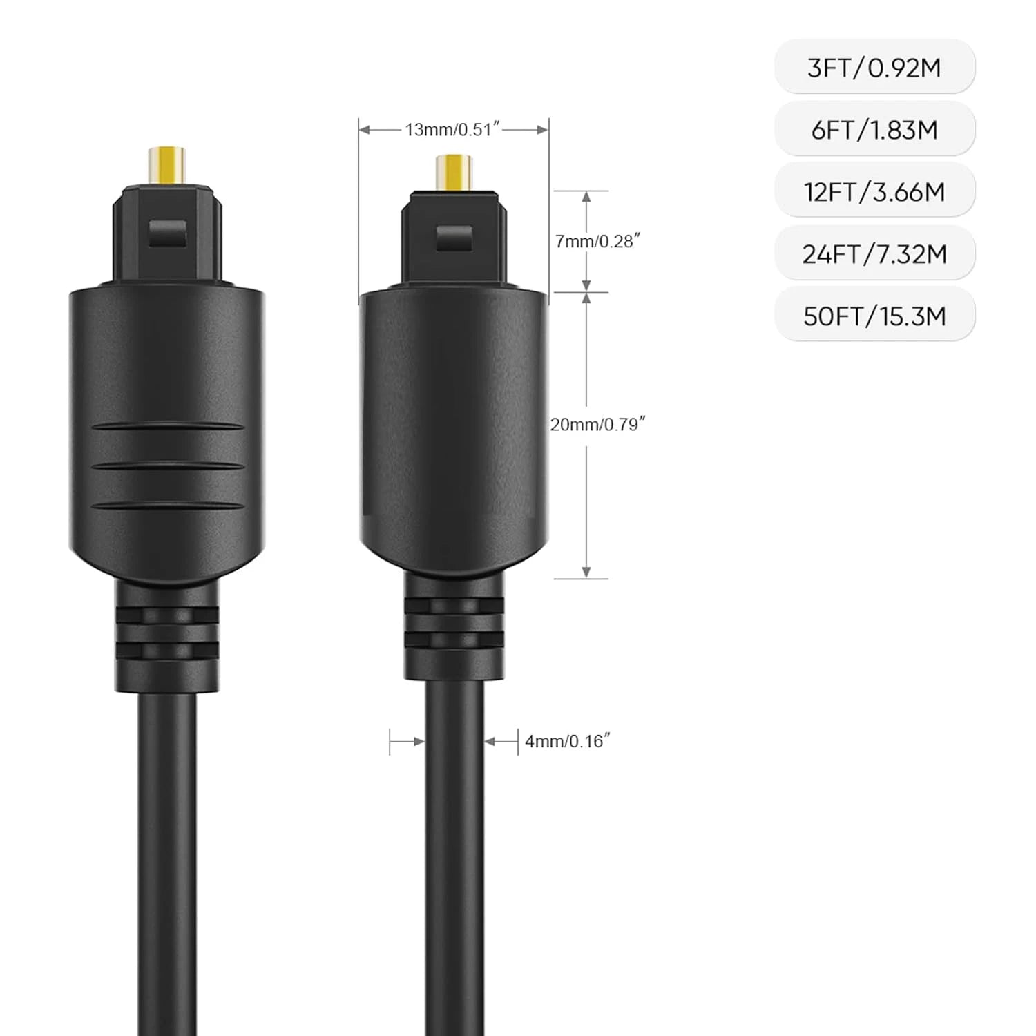 TOSLINK Optical Audio Cable, Fiber Optic Cable for Soundbars, Stereo Systems/amplifiers/amps, Home Cinema, Xbox One/PS4, etc.