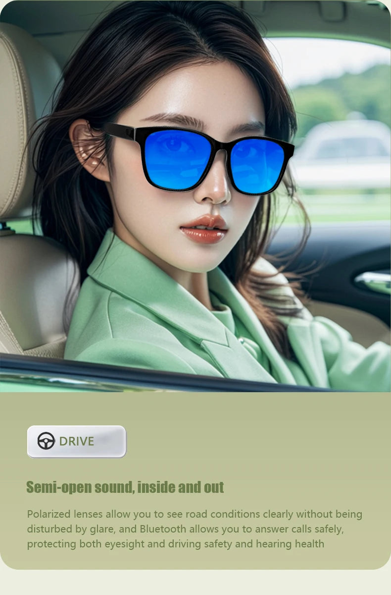 LIGE Fashion AI Smart Bluetooth Glasses Voice Assistant Bluetooth Call Playing Music Men Women Smart Sunglasses Camera Control
