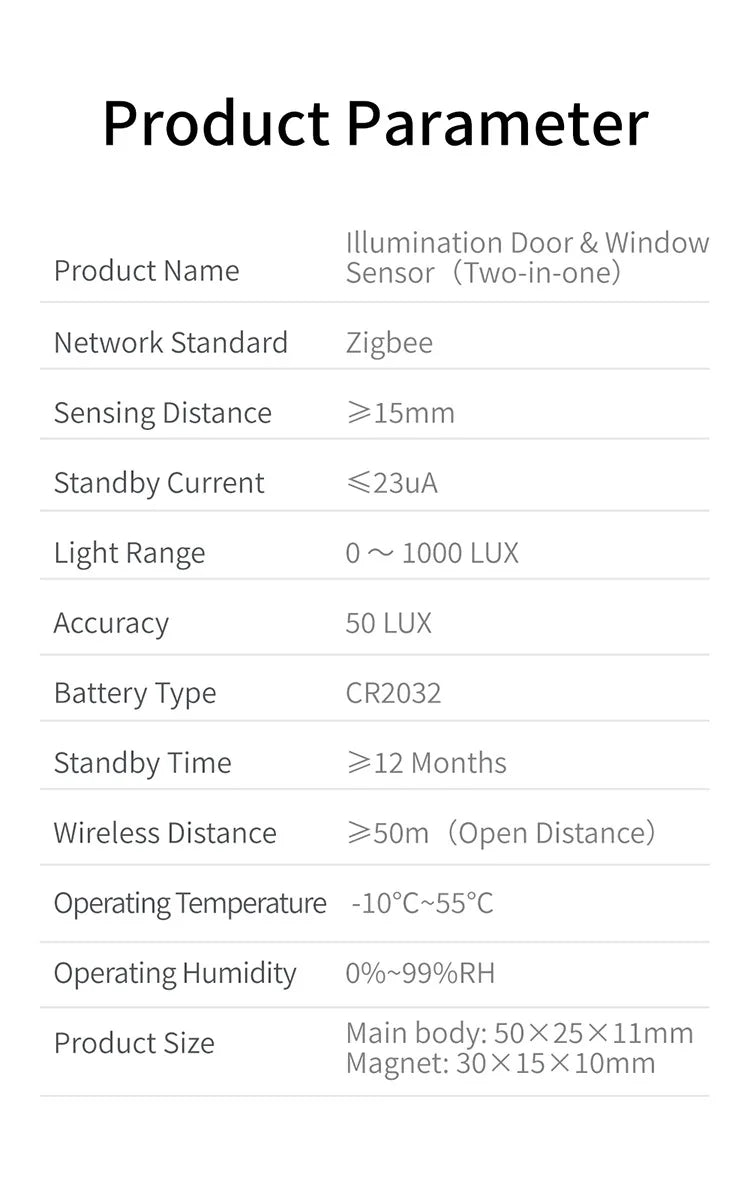 Smart ZigBee 3.0 Door Window Sensor Lux Light Detect 2 in 1 Real Time Wireless Magnetic Alarm App Remote Control Home Security