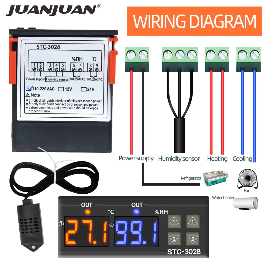 Digital Thermostat STC-3028 Temperature Humidity Controller Thermostat Humidistat Thermometer Hygrometer Control Switch 12V 220V